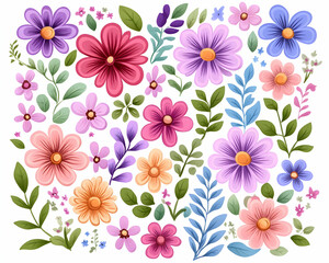 Vibrant pastel flowers and leaves collection