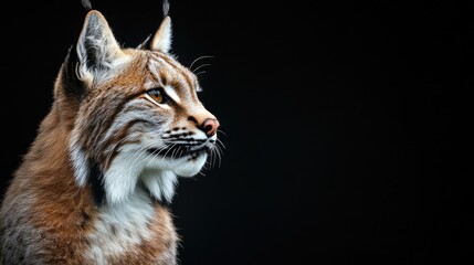Obraz premium Lynx Portrait on Black Background Looking Sideways Animal Wildlife Closeup