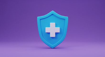 Obraz premium A sturdy blue shield, a symbol of unwavering health protection, stands proudly against a calming purple backdrop, offering a sense of security and well-being.