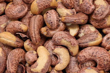 peanuts on a white background, close up of cashew nut food texture background 
