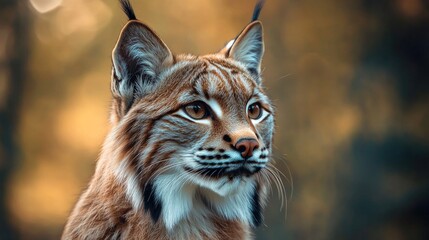 Fototapeta premium Close-up Portrait of a Lynx with Intense Gaze Against Blurred Background