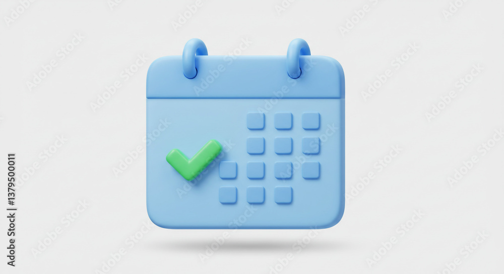 Aufkleber a light blue calendar icon with a bright green checkmark symbolizes task completion and successful s