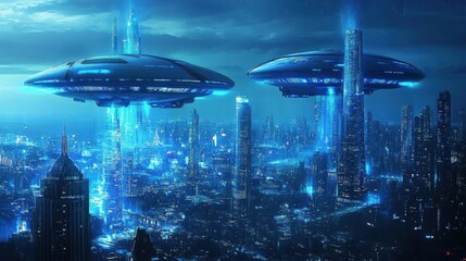 Futuristic City with Alien Spaceships
