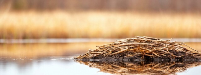 Fototapeta premium Natural Habitat Reflection in Calm Waters of a Wetland Ecosystem