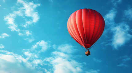 Fototapeta premium balloon, air, sky, hot, hot air balloon, flying, flight, colorful, fly, basket, ballooning, travel, adventure, fun, high, balloons, red, color, float, transportation, blue, clouds, summer, sport, tran