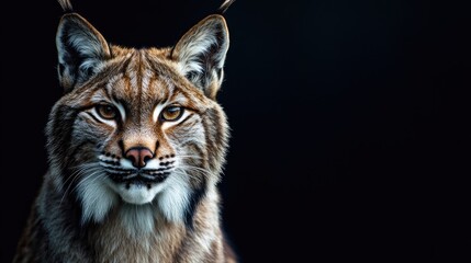 Obraz premium Close-up Lynx Portrait on Black Background with Sharp Detail