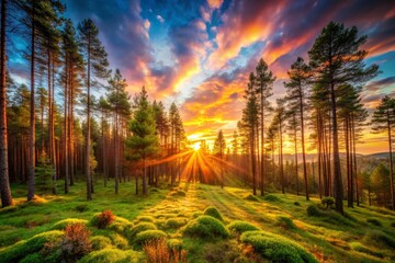 Forest Sunrise with Sun Rays