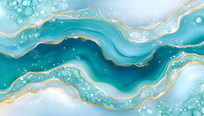 Obraz premium Abstract teal agate geode with gold veins and bubbles
