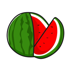ripe red watermelon cartoon vector round cut open
