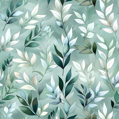 A pattern of various green and white leaves on a soft background.
