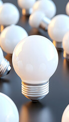 Close-up of multiple bright white lightbulbs on dark surface