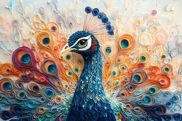Fototapeta premium A colorful and vibrant illustration of a peacock with detailed feathers