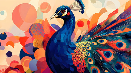 Fototapeta premium A beautiful peacock with vibrant colorful feathers and a background