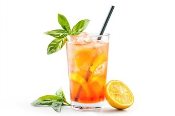 Fototapeta premium Refreshing Orange Cocktail with Basil and Lemon for Summer
