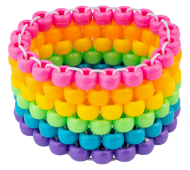 Kids rainbow bead bracelet. Children beaded toy accessory. Colorful jewelry  for girls. Kandi bracelet creative design. Plastic bangle art gift. Pink, orange, yellow green blue purple. Hobby necklace.