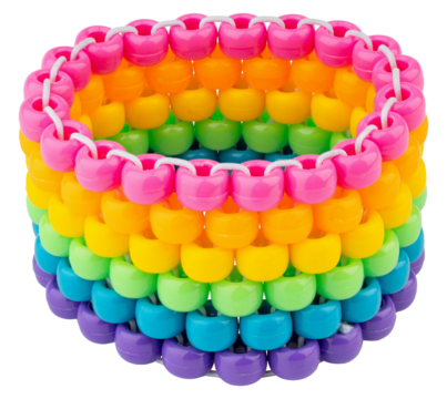 Kids rainbow bead bracelet. Children beaded toy accessory. Colorful jewelry  for girls. Kandi bracelet creative design. Plastic bangle art gift. Pink, orange, yellow green blue purple. Hobby necklace.