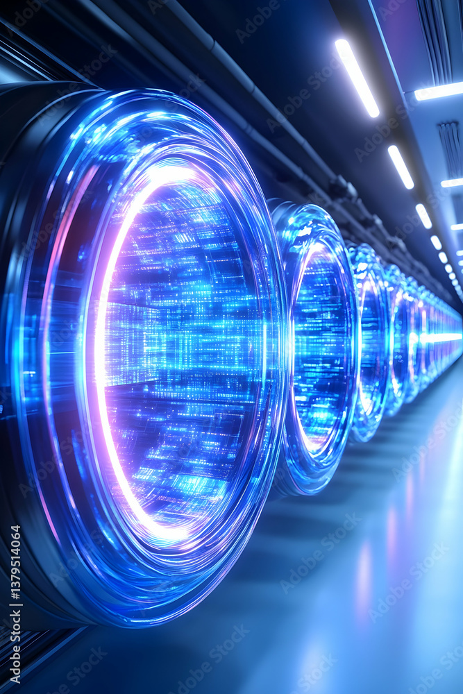 Aufkleber futuristic data center with glowing servers processing information