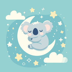 Cute Koala Sleeping on the Moon, Perfect for Kids' Decor