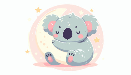 Cute Koala Sleeping on the Moon, Perfect for Kids' Decor