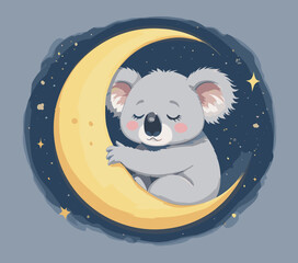 Cute Koala Sleeping on the Moon, Perfect for Kids' Decor