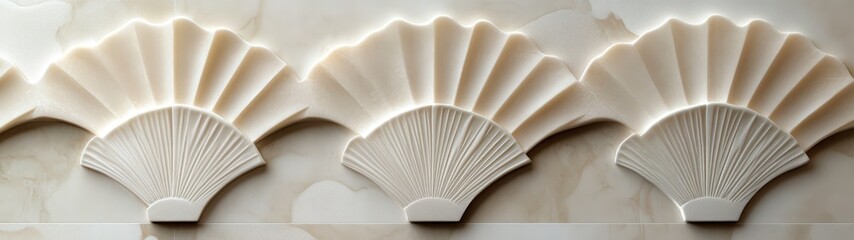 Elegant Decorative Wall Panels Featuring Fan Shapes in Soft Light
