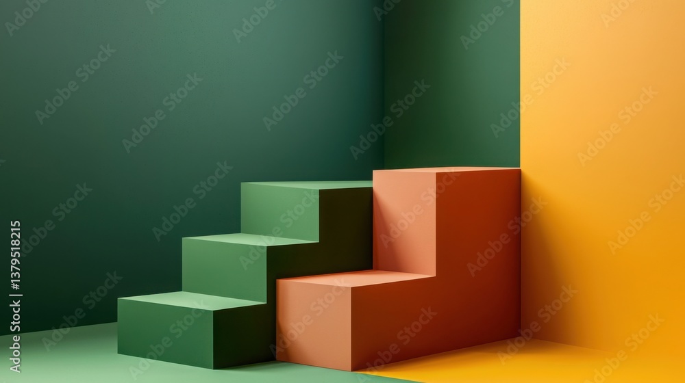 Poster colorful staircase made of vibrant blocks creating a unique abstract 3d layered design in a digital 