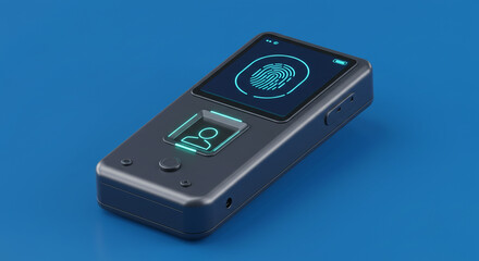 Secure your identity with a sleek, futuristic fingerprint scanner against a vibrant blue backdrop.