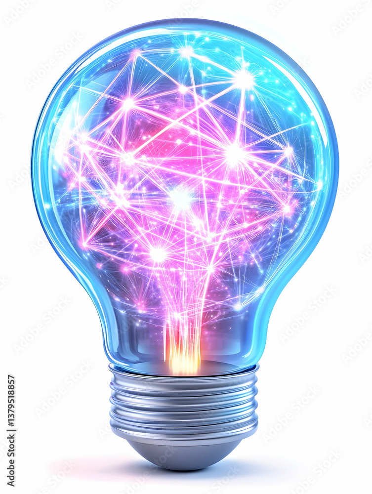 Aufkleber illuminated lightbulb with glowing network inside