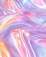 Obraz premium Iridescent fabric with pastel pink, orange, and purple hues, flowing in soft waves