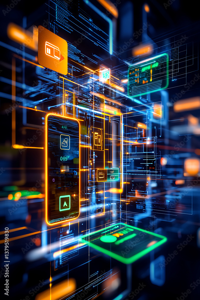 Poster digital innovation showcase virtual space infographic display high-tech environment futuristic viewp