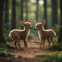 Obraz premium Pair of Baby Fawns in the Forest