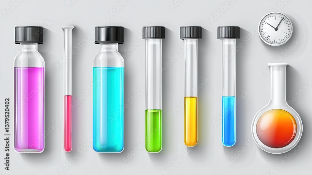 Poster colorful graduated cylinders display in a science laboratory high-resolution image experimentation e