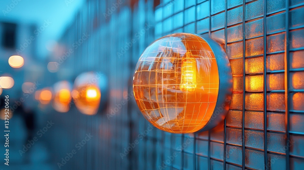 Poster light bulb illuminating a wall with a unique design creating a modern and abstract globe grid effect