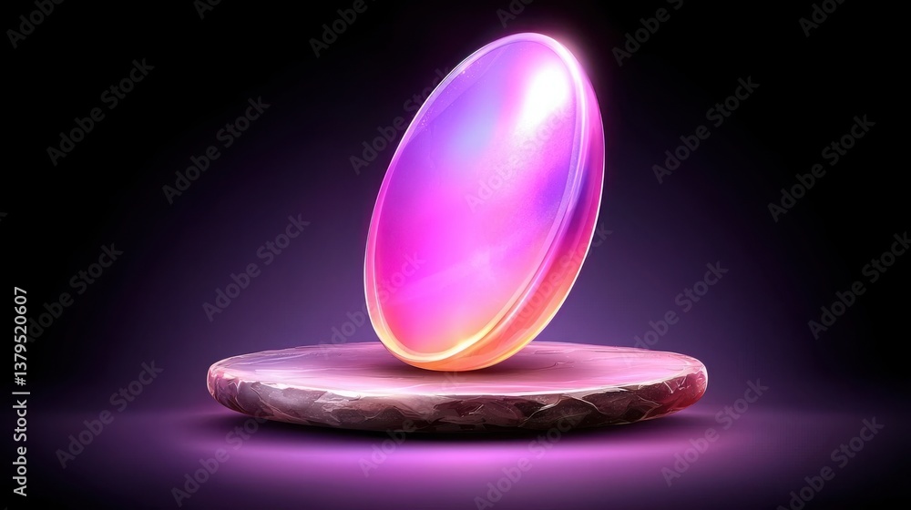 Poster pink stone emitting a soft glowing light creating a calming and abstract atmosphere in a minimalist 