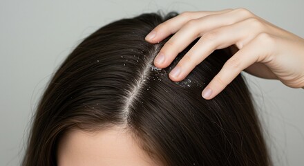 Naklejka premium 頭皮の乾燥 白いフケ 自然光で撮影 女性の髪