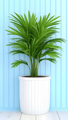 Obraz premium Lush green potted plant against a light blue wall