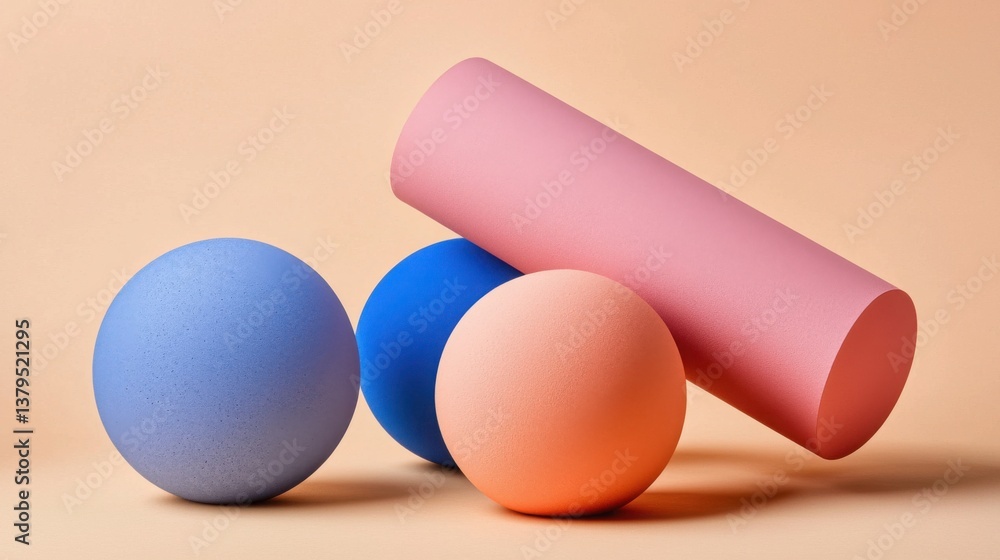 Poster three eggs arranged with a roll of paper in an artistic abstract composition highlighting minimal fu