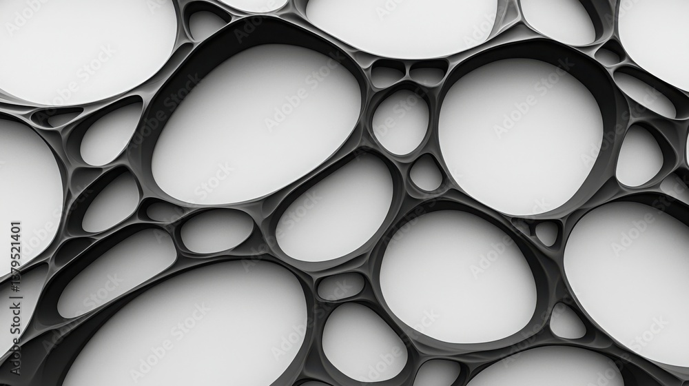 Poster collection of white and black circles creating a striking abstract pattern representing modern neura