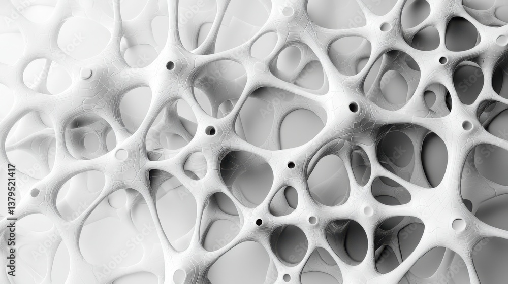 Poster complex white surface featuring an array of black and white shapes forming a captivating abstract ne