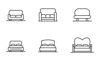 Set of Sofa and bed icon, Furniture Symbol Outline icon, Editable Stroke