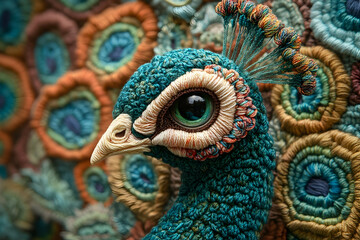 Obraz premium A Colorful Hand Crafted Peacock Showing Great Detail In its Feathers