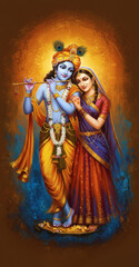 Radha Krishna Vibrant Canvas Wall Art - Spiritual Essence