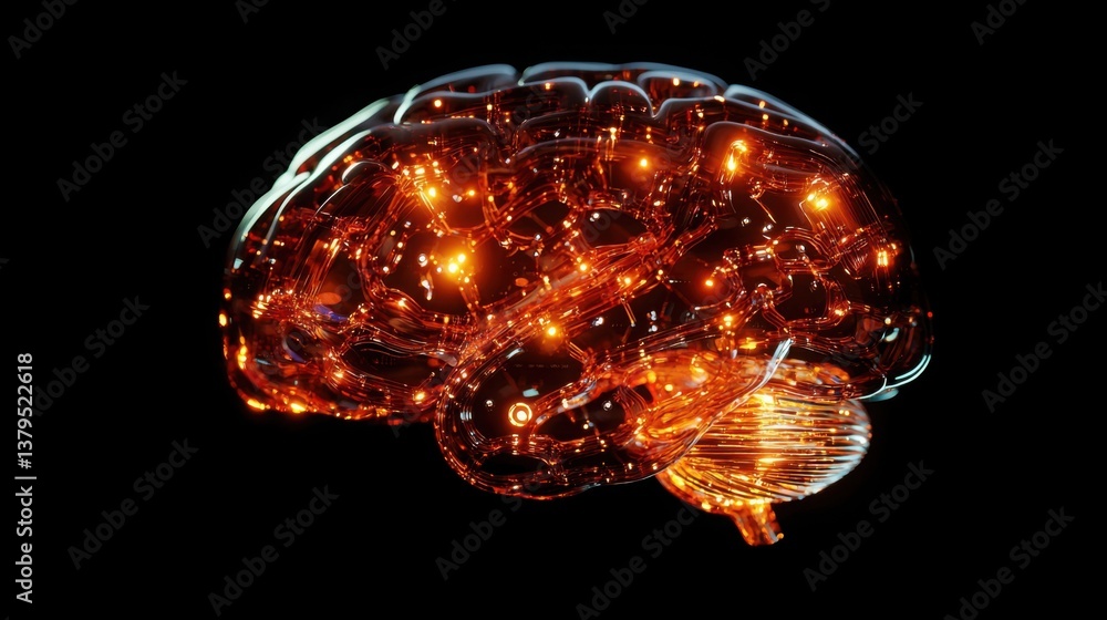 Poster brain surrounded by various electrical components illustrating the complexity of intelligence and ad