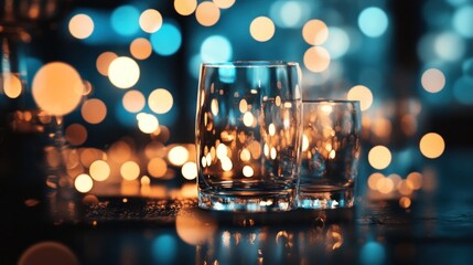 Two Glasses with Warm Lights Bokeh Background