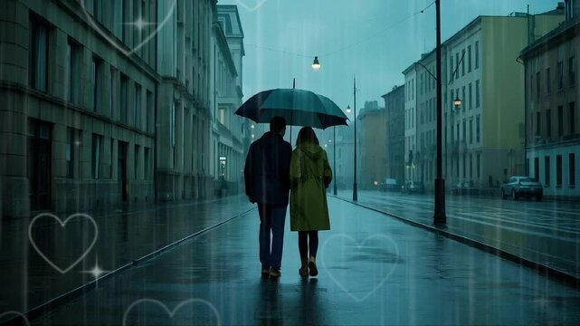 lofi love couple night love rain with umbrella full moon 4k video walking 
