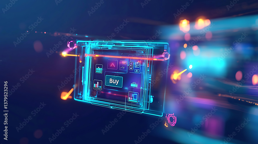 Poster digital purchase interaction online marketplace graphic design virtual environment futuristic view e