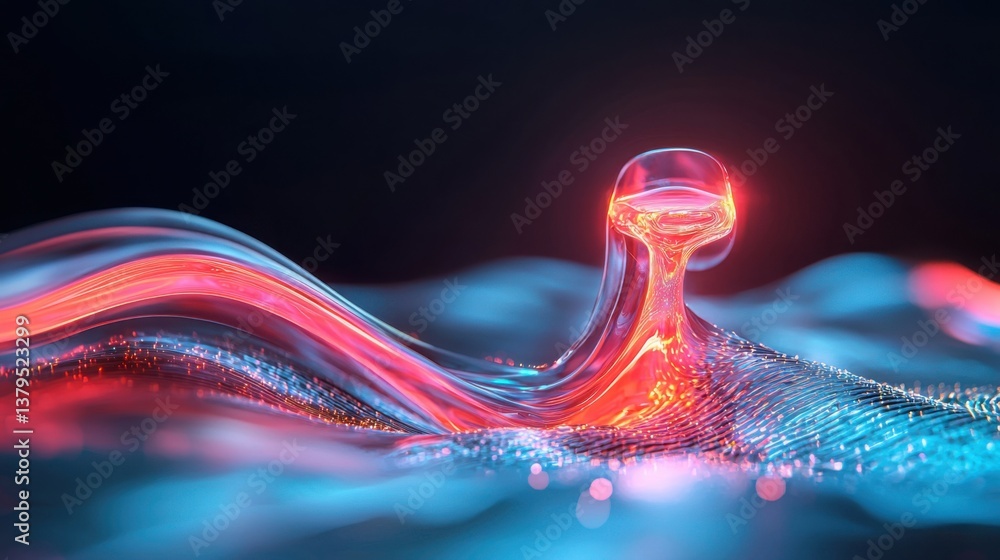 Poster dynamic wave of light representing the flow of information in a digital transformation workflow conc