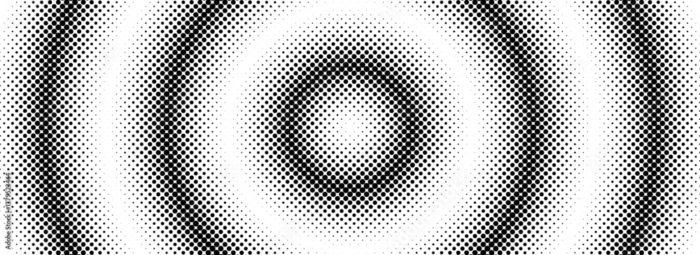 Poster halftone circle background. radial comic target texture. black and white dotted circular gradient. f