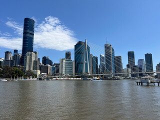 Urban landscape view of Brisbane river and city downtown skyline