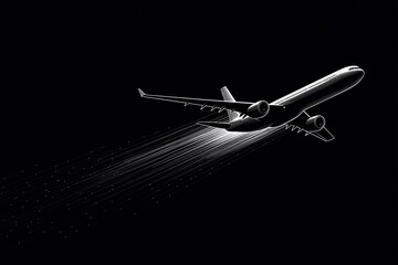 Silhouette of airplane soaring against night sky in minimalist artwork